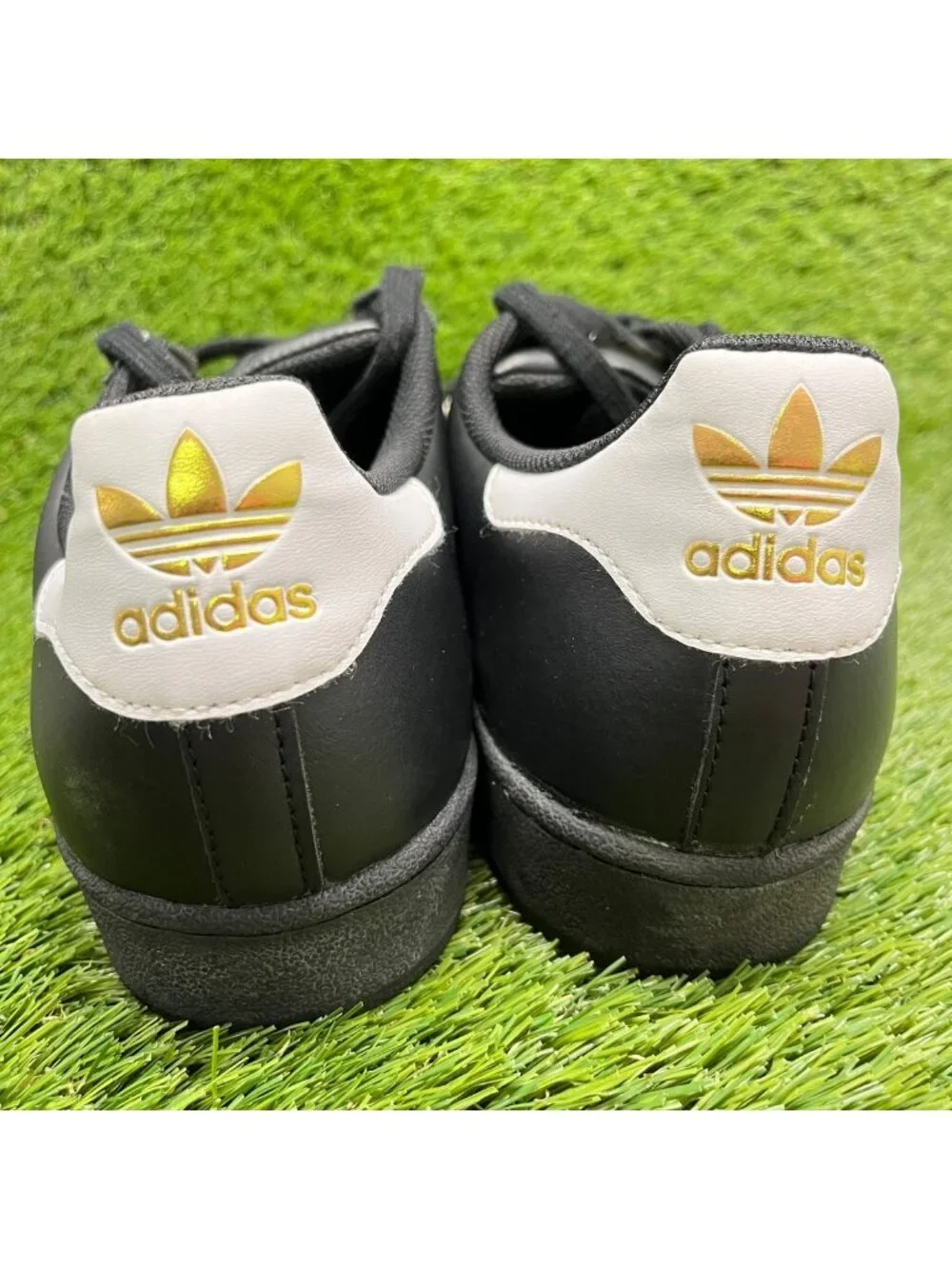 Adidas Superstar Mens Size 13 Black White Gold Athletic Leather Shoes Sneakers